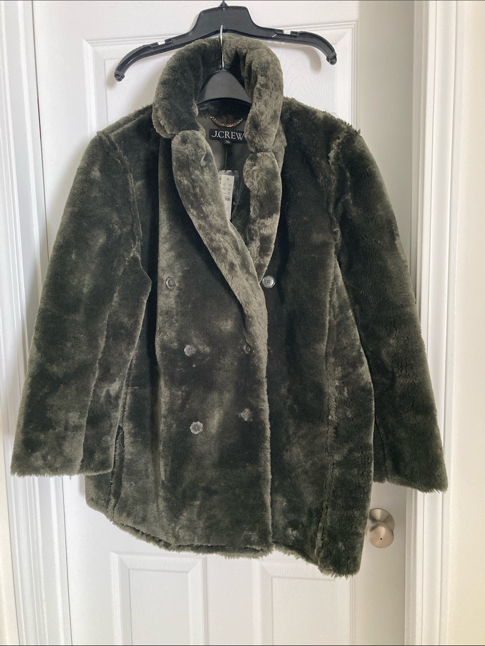 JCrew Faux fur pea coat